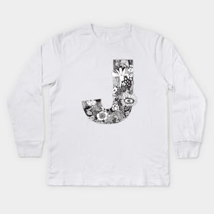 Floral Letter J Kids Long Sleeve T-Shirt